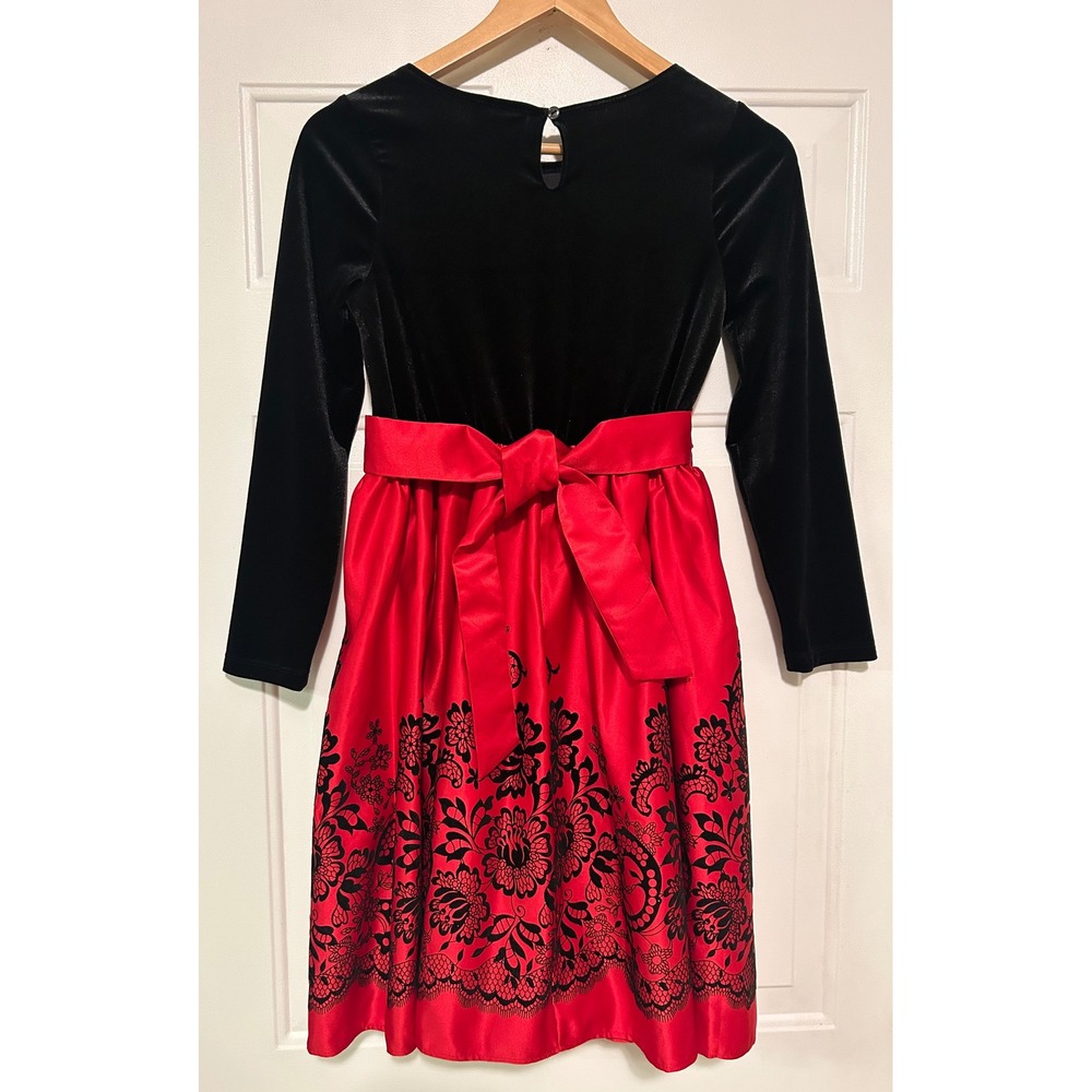 Rare Editions Kids Girls Size 14 Black Velvet Red Satin Lace‎ Holiday Dress